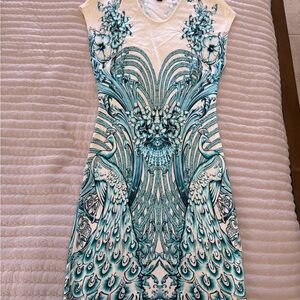 Elegant Cream and Blue Dress